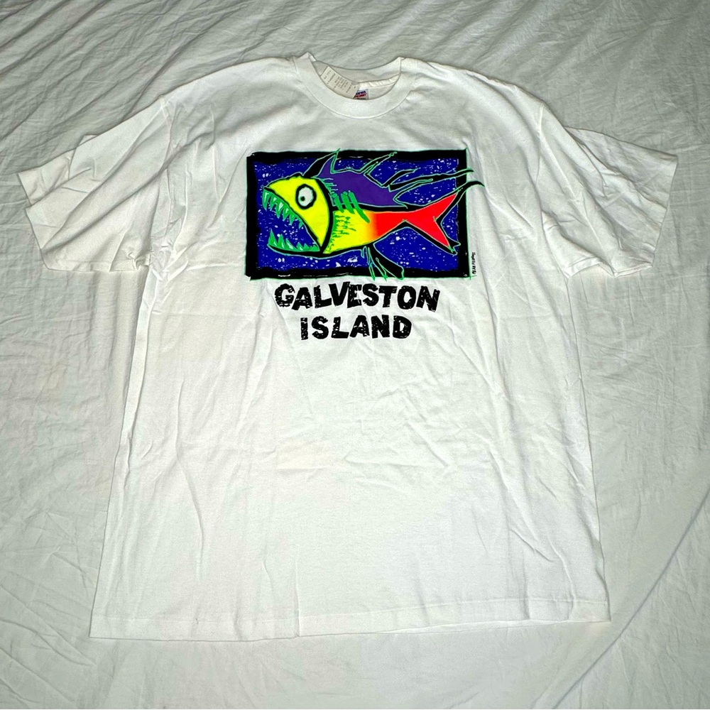 Mean Fish Galveston Island NWT Vintage 1992 Single Stitch T Shirt Mens‎ Size XXL